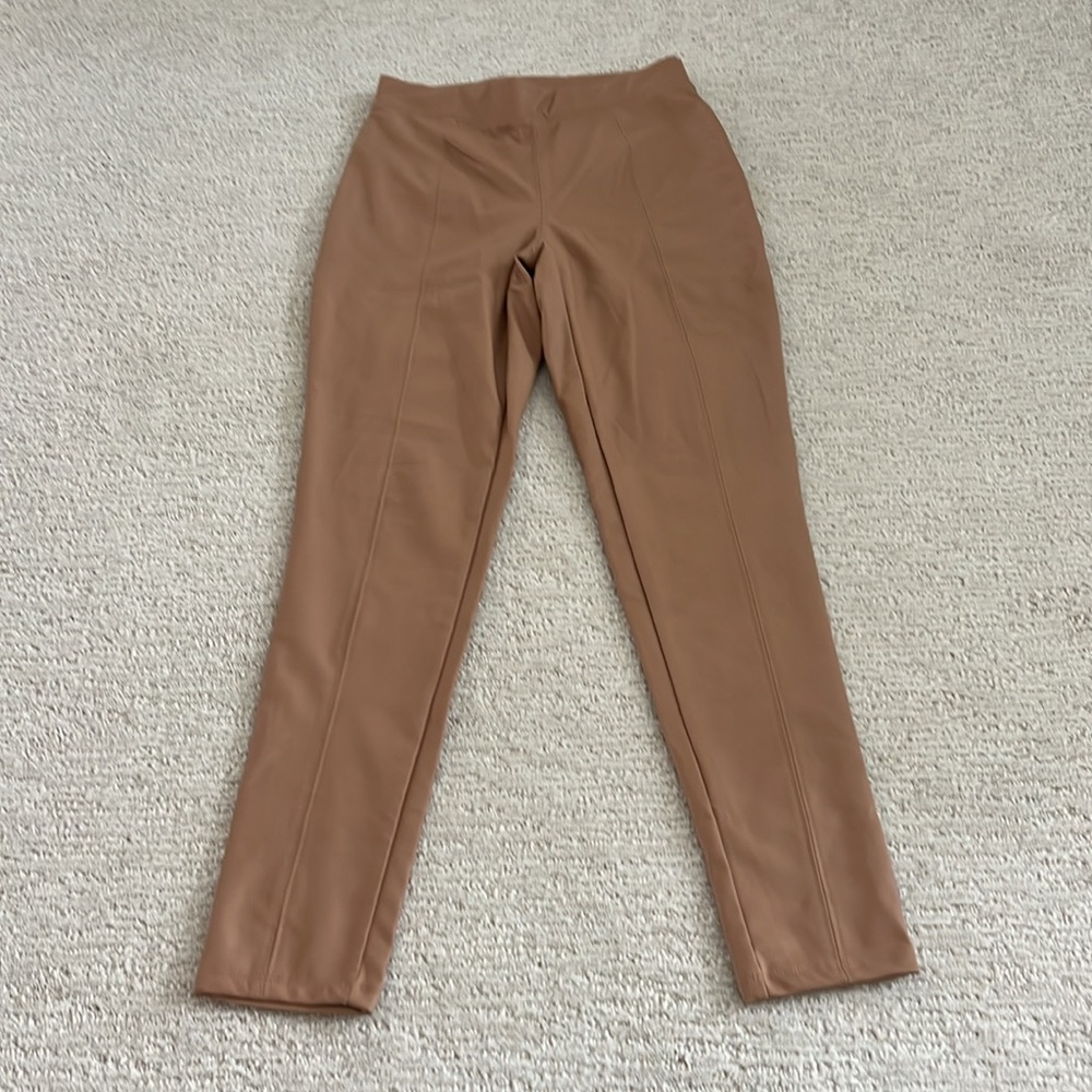 Iris Basic Camel Tan Faux Leather Pull-On Ankle Pants NWT